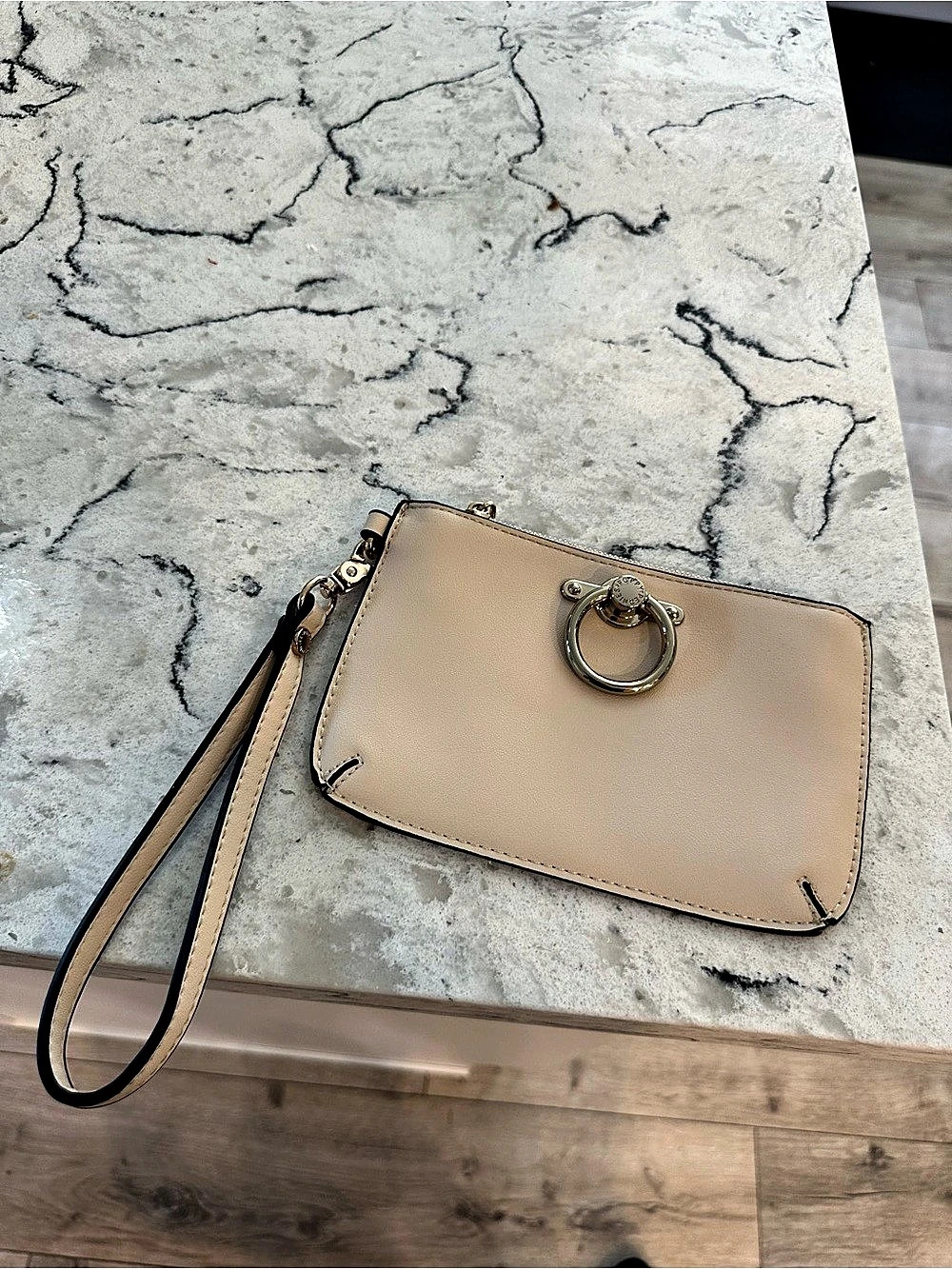 Poppy & Peonies Ring Detail Wristlet in Beige Like New